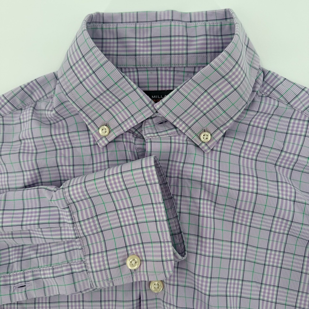 Peter Millar Summer Comfort Mens Medium Purple Green Plaid Button Down Shirt‎